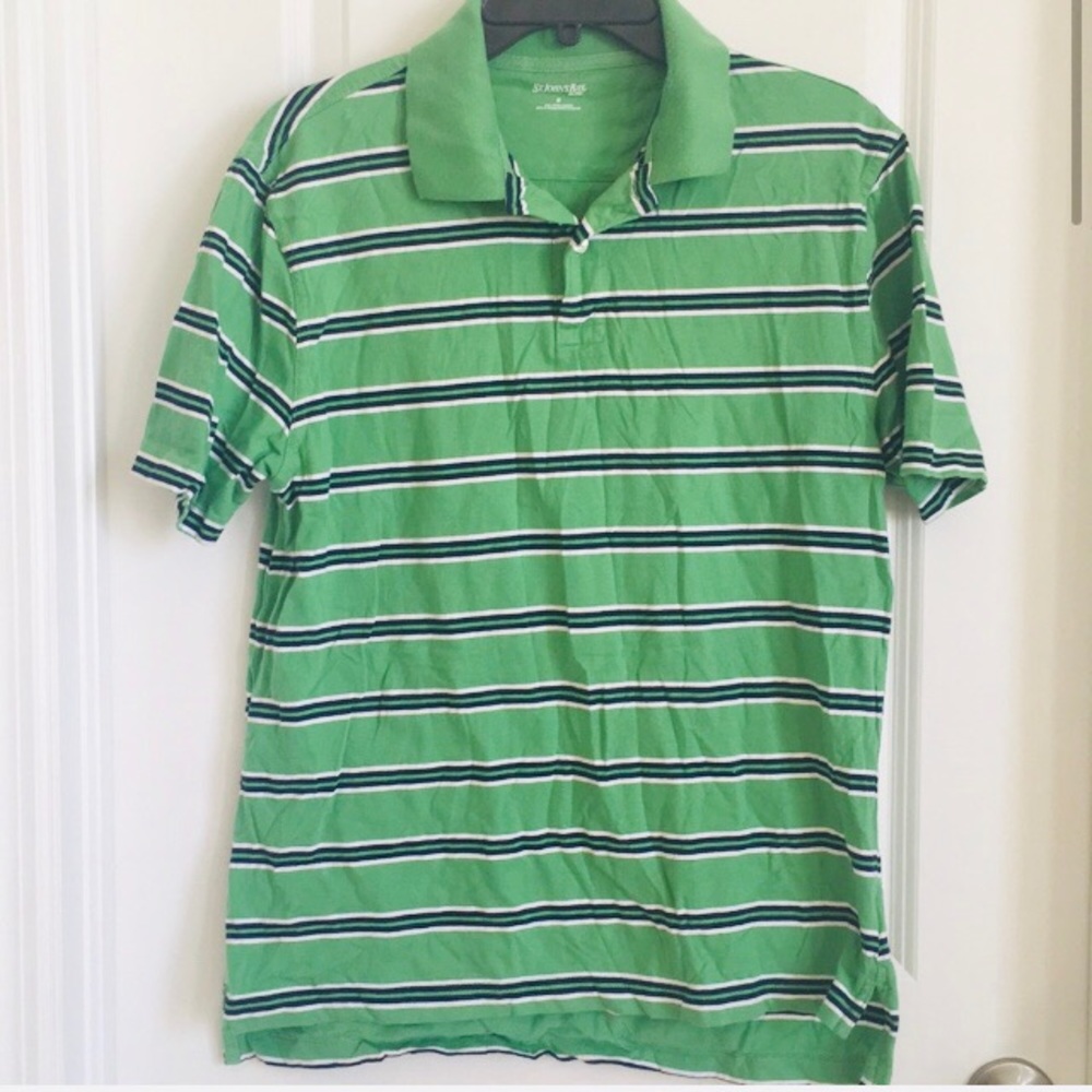 St. John’s Bay green black striped men’s polo Tshirt size medium